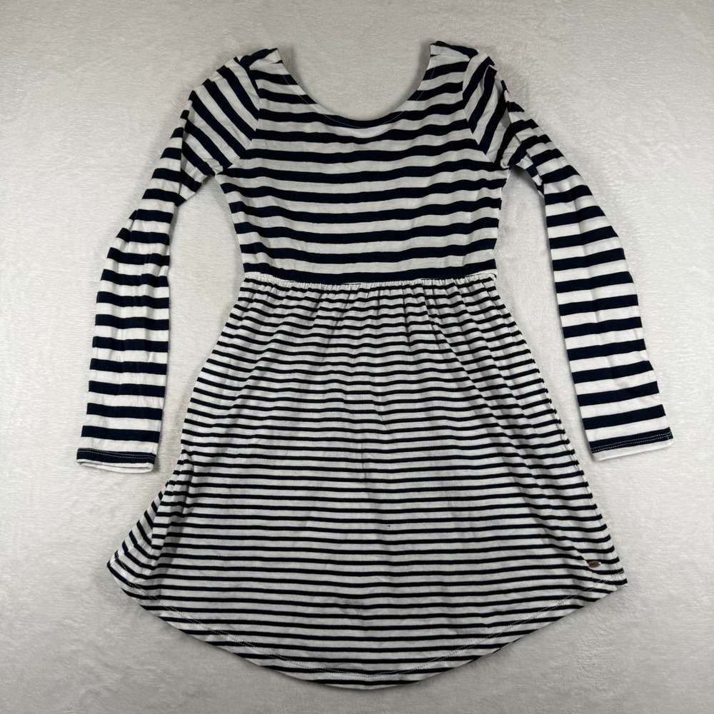 ONeill‎ Girls Navy Blue White Striped Long Sleeve Fit & Flare Dress Size Medium